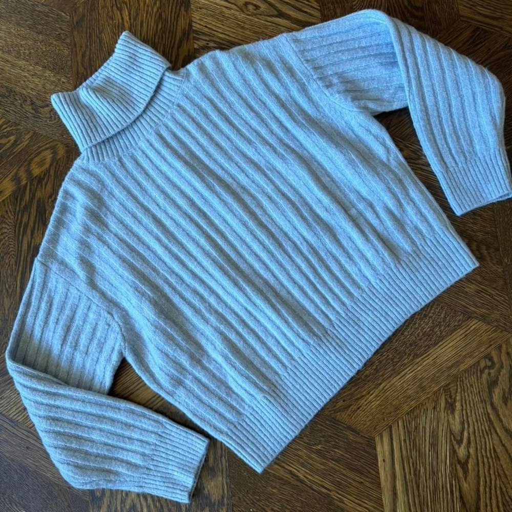 NWT Mango Gray/Light Blue Knit Wool Blend Turtleneck Sweater Size S